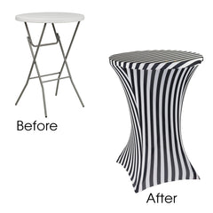 30 inch Highboy Cocktail Round Spandex Table Cover Black and White Striped