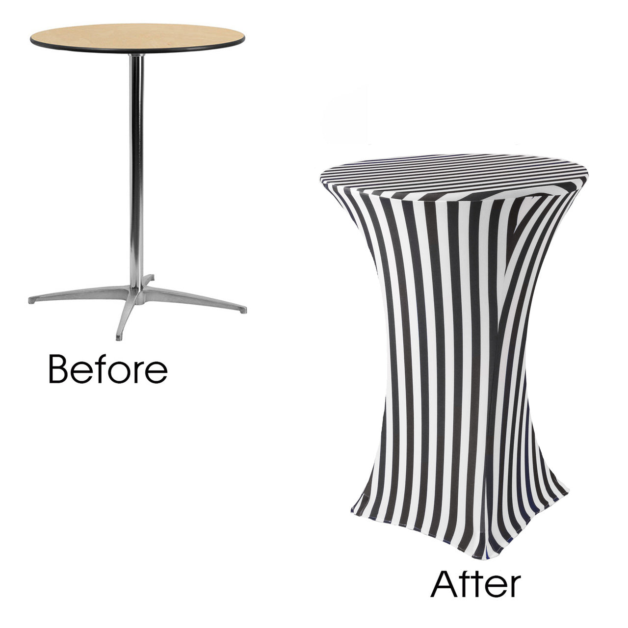 30 inch Highboy Cocktail Round Spandex Table Cover Black and White Striped