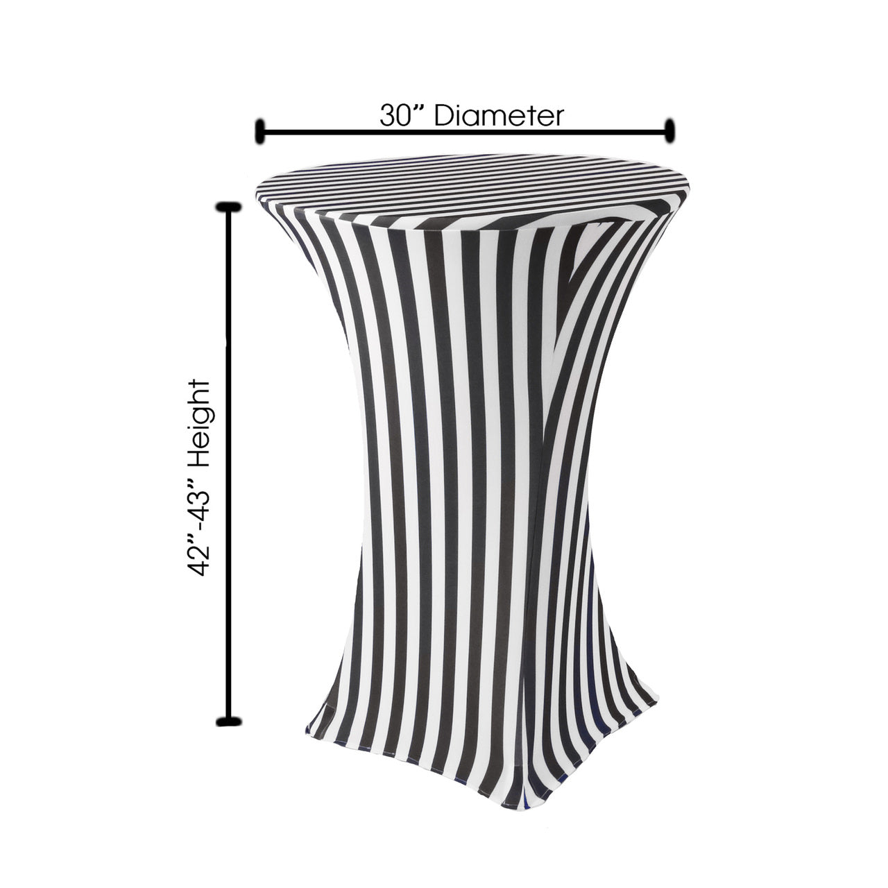 30 inch Highboy Cocktail Round Spandex Table Cover Black and White Striped