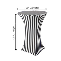 30 inch Highboy Cocktail Round Spandex Table Cover Black and White Striped