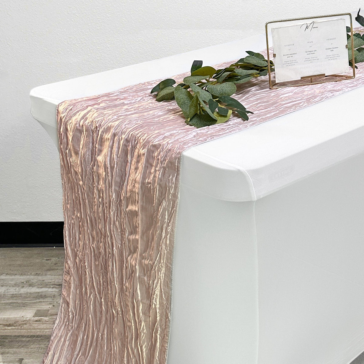 14 x 108 inch Crinkle Taffeta Table Runner Blush