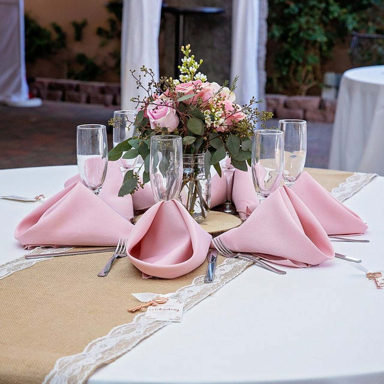 14 X 108 Inch Jute Burlap Table Runner with White Lace Edges