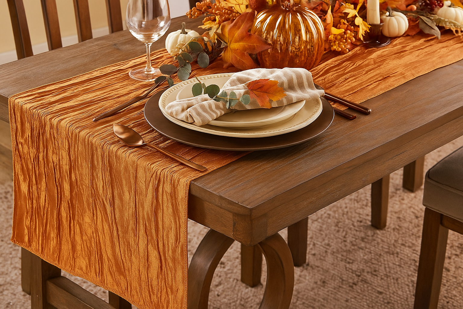 14 x 108 Inch Crinkle Taffeta Table Runner Burnt Orange