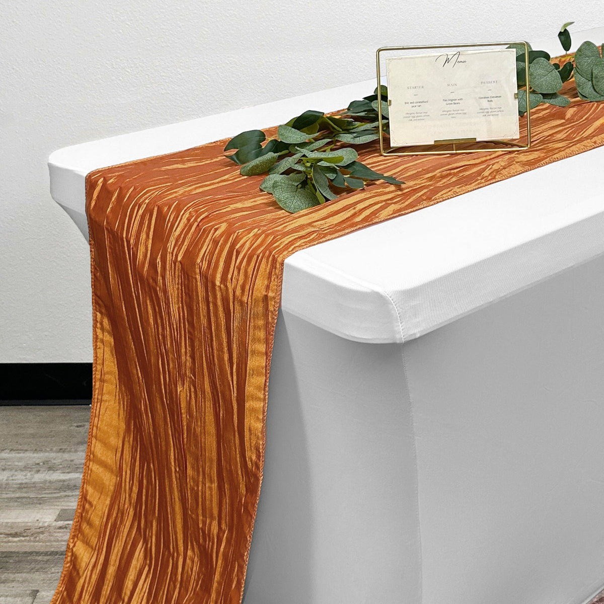 14 x 108 Inch Crinkle Taffeta Table Runner Burnt Orange