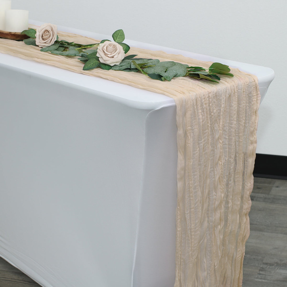 35 in X 10 ft Gauze Cheesecloth Table Runner Champagne