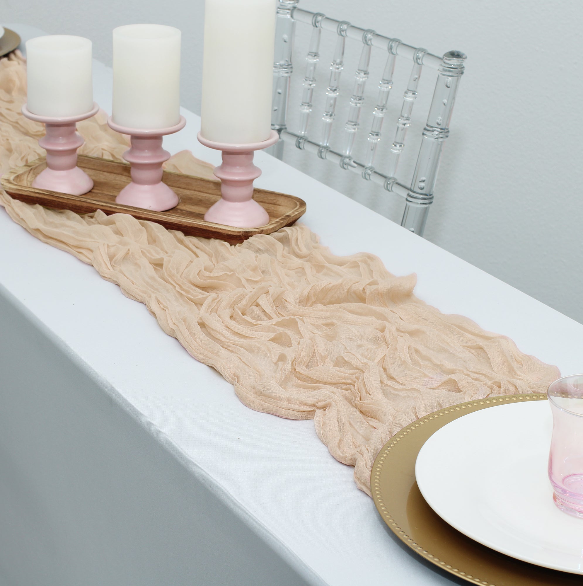35 in X 10 ft Gauze Cheesecloth Table Runner Champagne