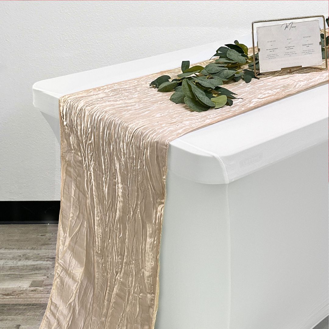 14 x 108 inch Crinkle Taffeta Table Runner Champagne