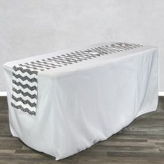 14 x 108 inch Chevron Sequin Table Runner White and Black