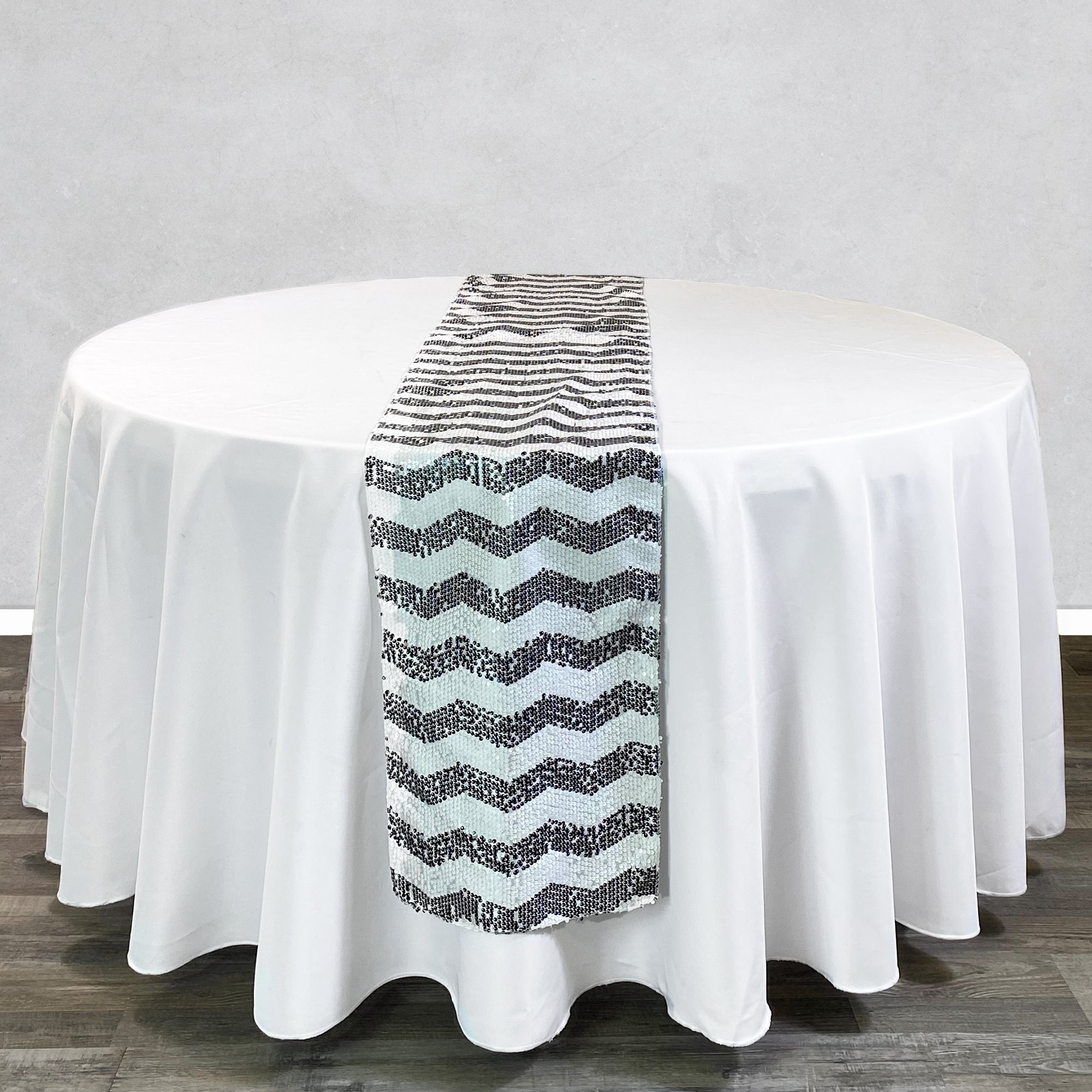 14 x 108 inch Chevron Sequin Table Runner White and Black