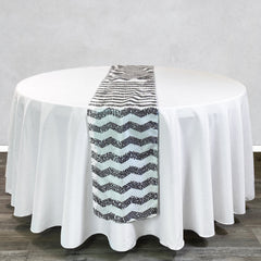 14 x 108 inch Chevron Sequin Table Runner White and Black