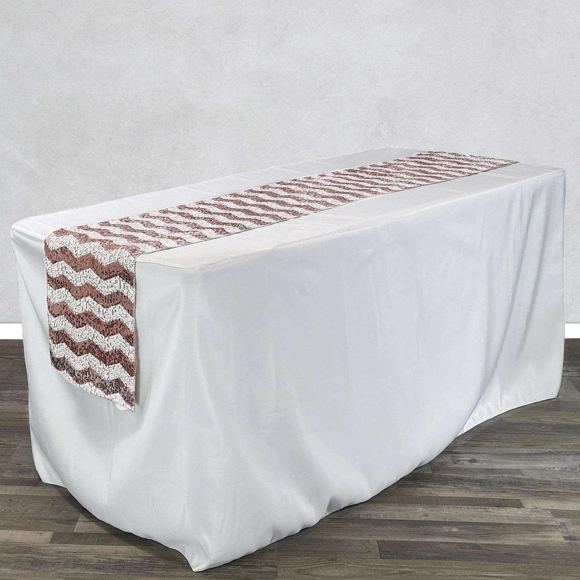 14 x 108 inch Chevron Sequin Table Runner White and Blush