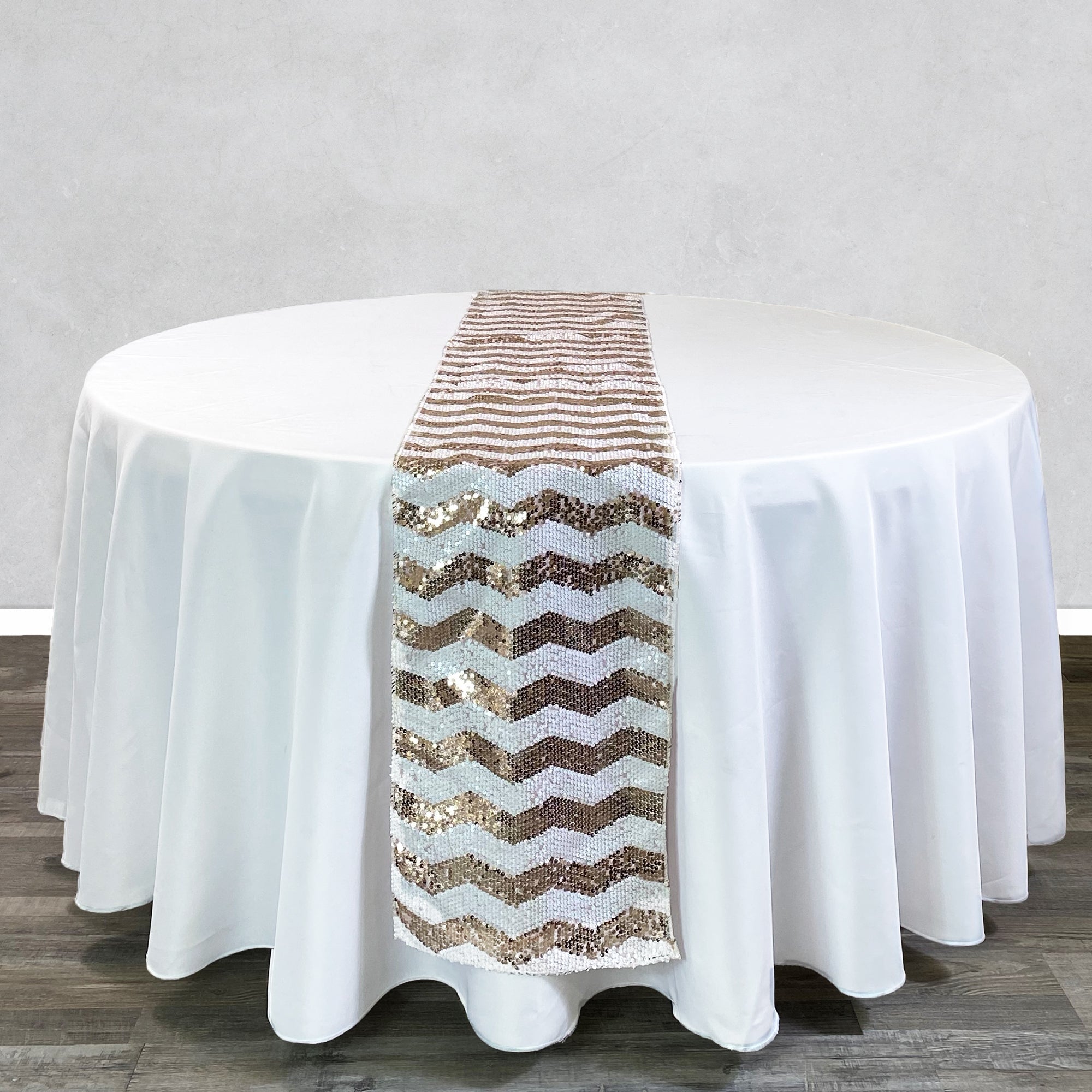 14 x 108 inch Chevron Sequin Table Runner White and Blush