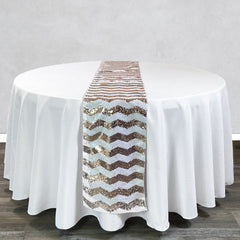 14 x 108 inch Chevron Sequin Table Runner Blush and Champagne