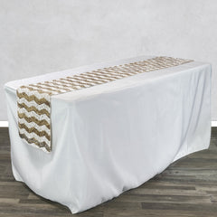 14 x 108 inch Chevron Sequin Table Runner White and Champagne