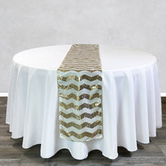 14 x 108 inch Chevron Sequin Table Runner White and Champagne