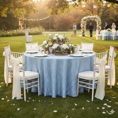 120 Inch Round Crinkle Taffeta Tablecloth Light Blue