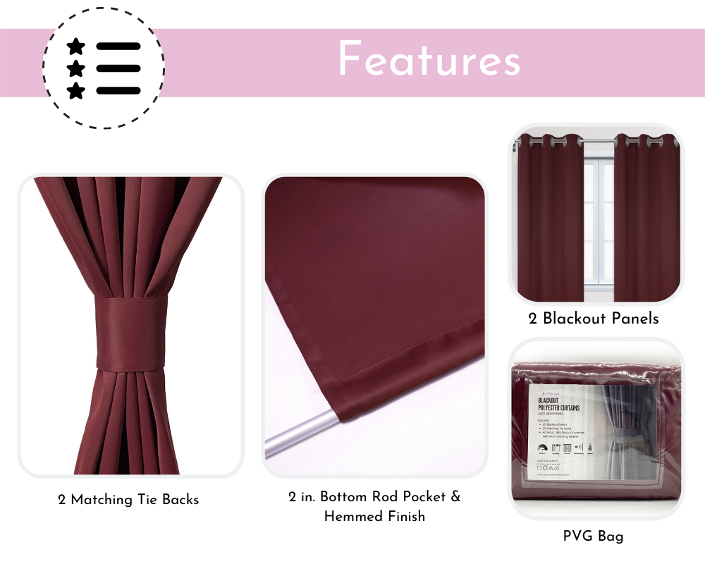 42 X 84 Inch Blackout Polyester Curtains with Grommets Burgundy - 2 Panels