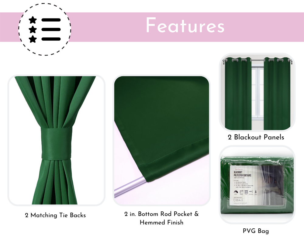 42 X 84 Inch Blackout Polyester Curtains with Grommets Hunter Green - 2 Panels