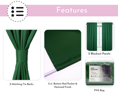 42 X 84 Inch Blackout Polyester Curtains with Rod Pocket Hunter Green - 2 Panels