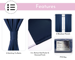 52 X 84 Inch Blackout Polyester Curtains with Rod Pocket Navy Blue - 2 Panels