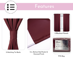 42 X 84 Inch Blackout Polyester Curtains with Rod Pocket Burgundy - 2 Panels