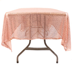 60 x 102 inch Rectangular Glitz Sequin On Mesh Tablecloth Blush