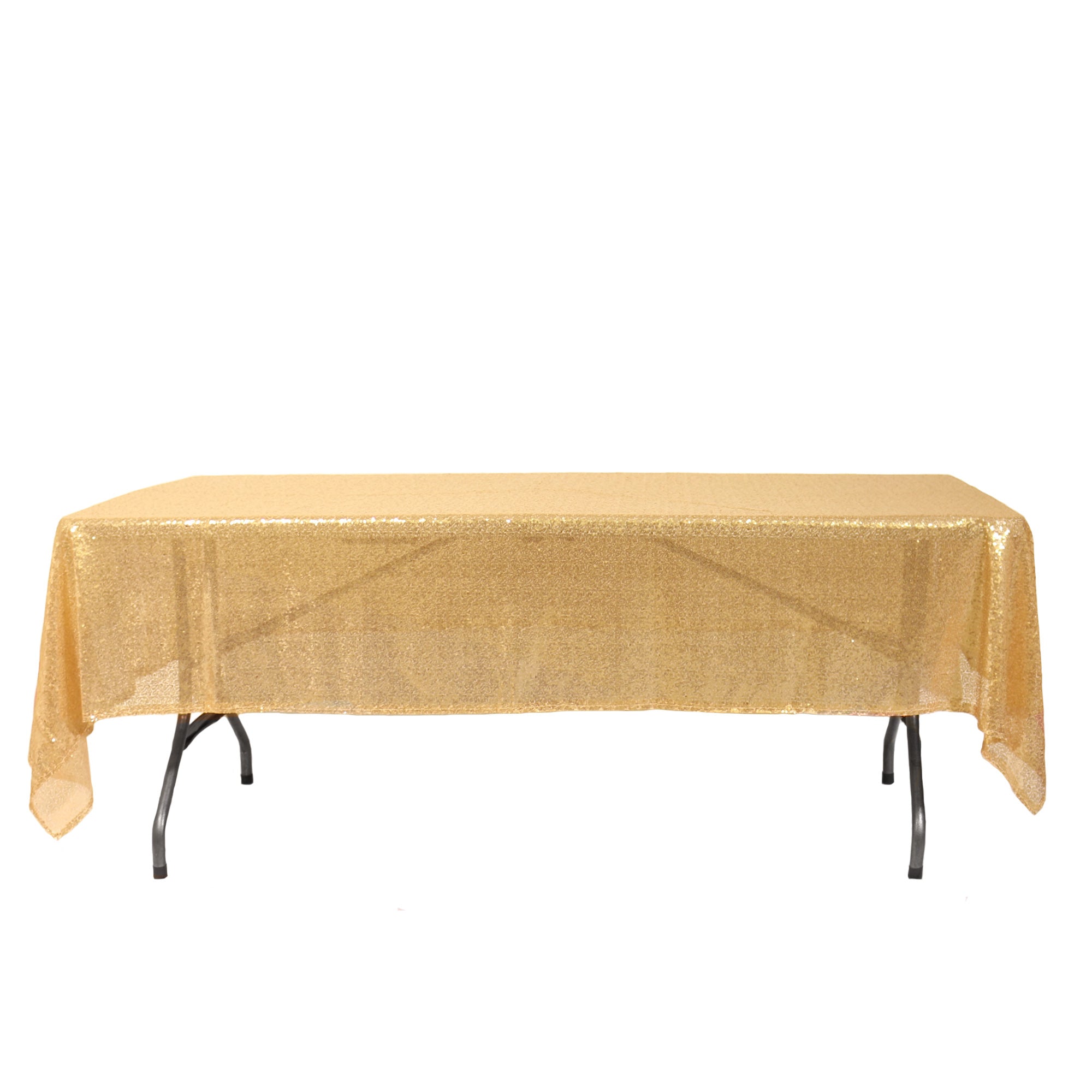 60 x 102 inch Rectangular Glitz Sequin On Mesh Tablecloth Gold