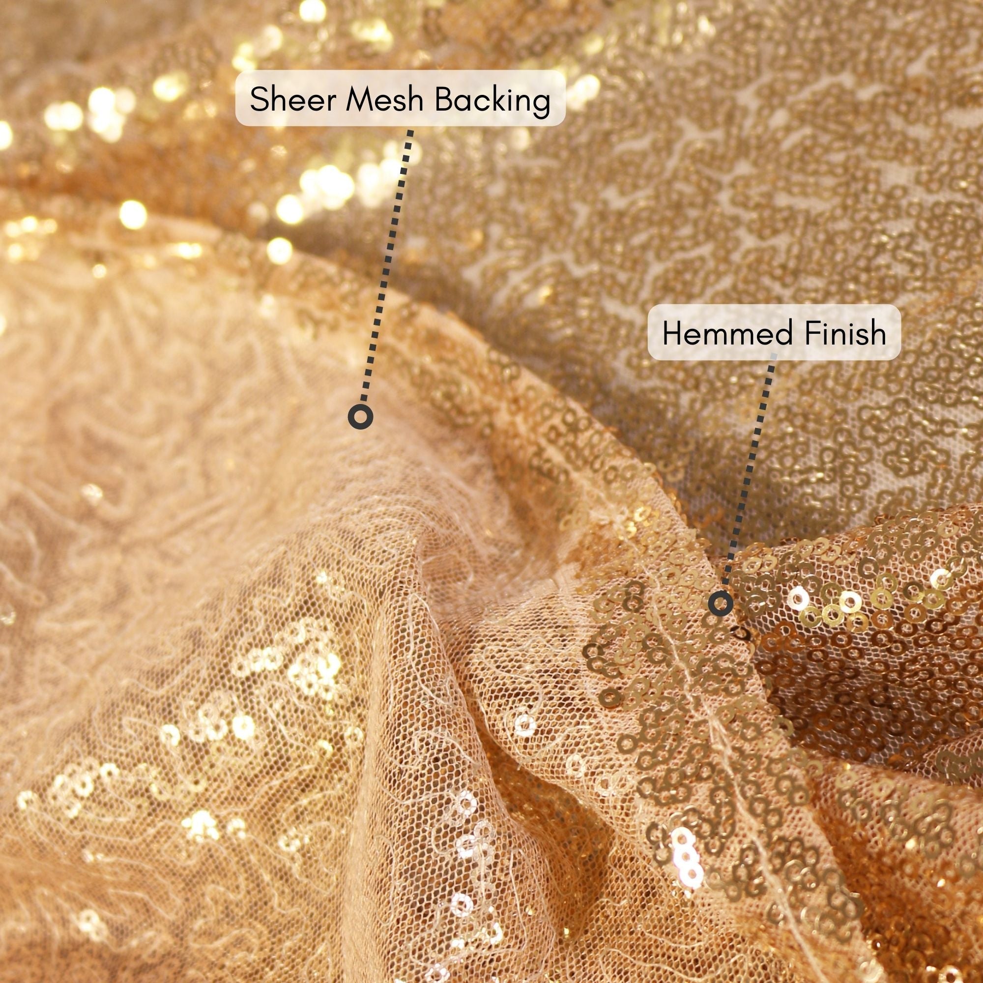 60 x 102 inch Rectangular Glitz Sequin On Mesh Tablecloth Gold