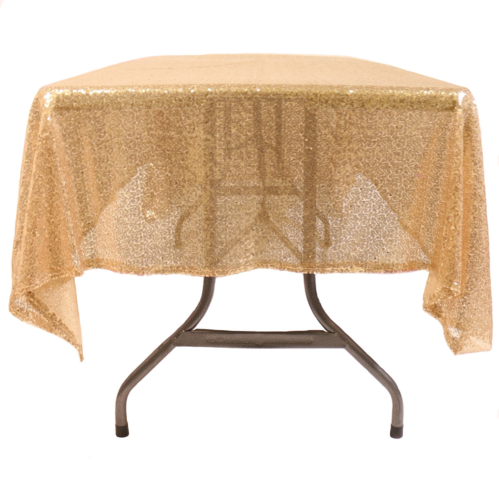 60 x 102 inch Rectangular Glitz Sequin On Mesh Tablecloth Gold