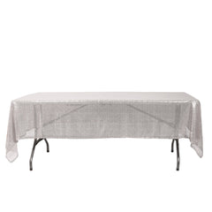 60 x 102 inch Rectangular Glitz Sequin On Mesh Tablecloth Silver