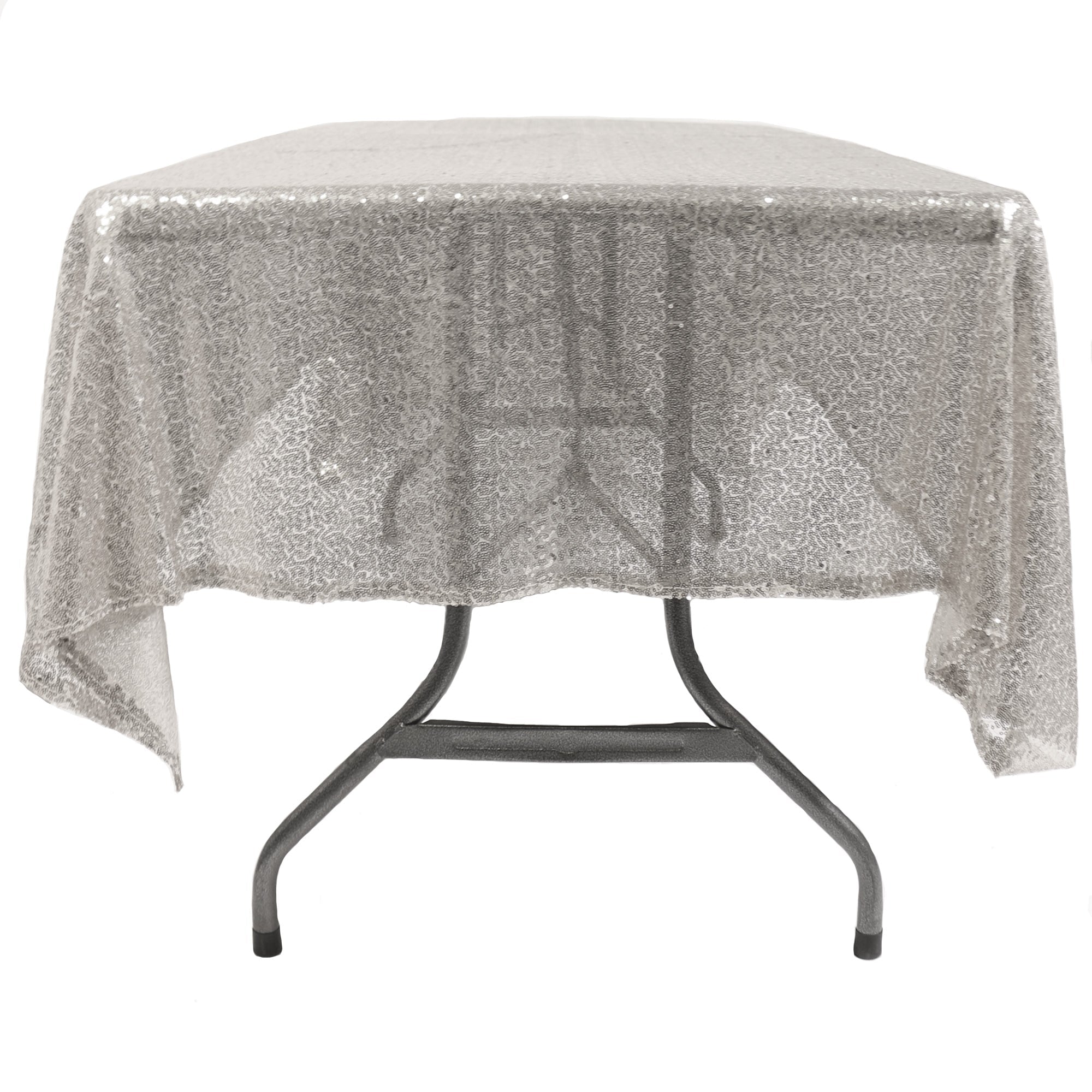 60 x 102 inch Rectangular Glitz Sequin On Mesh Tablecloth Silver