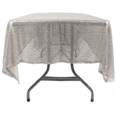 60 x 102 inch Rectangular Glitz Sequin On Mesh Tablecloth Silver