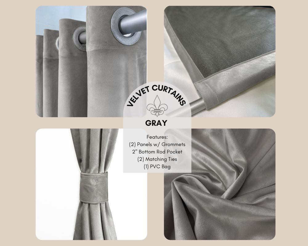 52 X 108 Inch Velvet Curtains with Grommets Gray - 2 Panels
