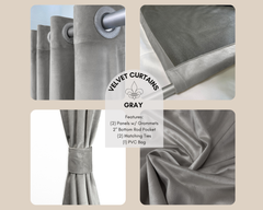 52 X 108 Inch Velvet Curtains with Grommets Gray - 2 Panels