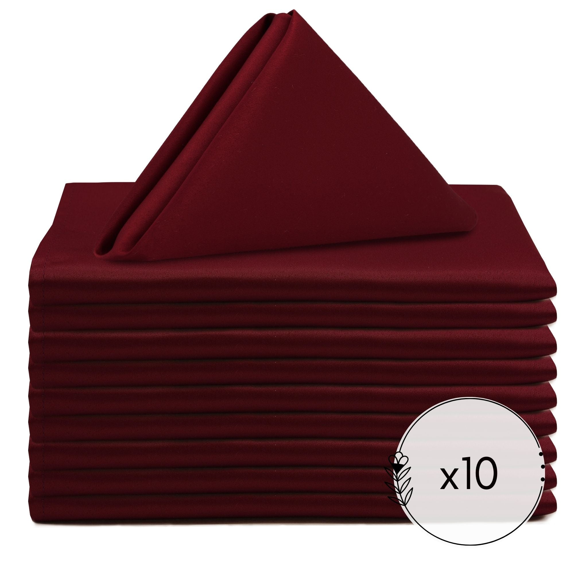 10 Pack 20 Inch L'amour Satin Napkins Burgundy
