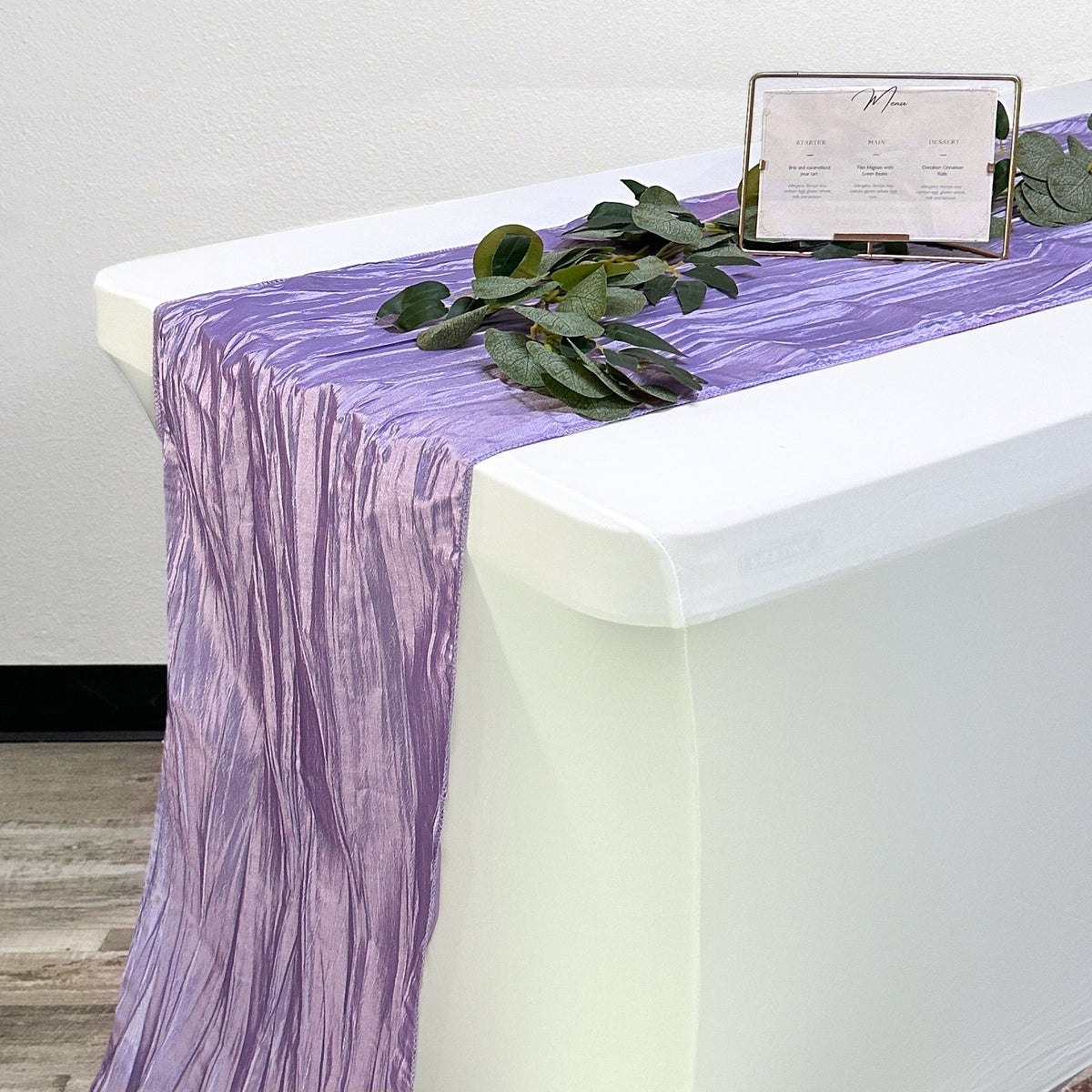 14 x 108 Inch Crinkle Taffeta Table Runner Lavender