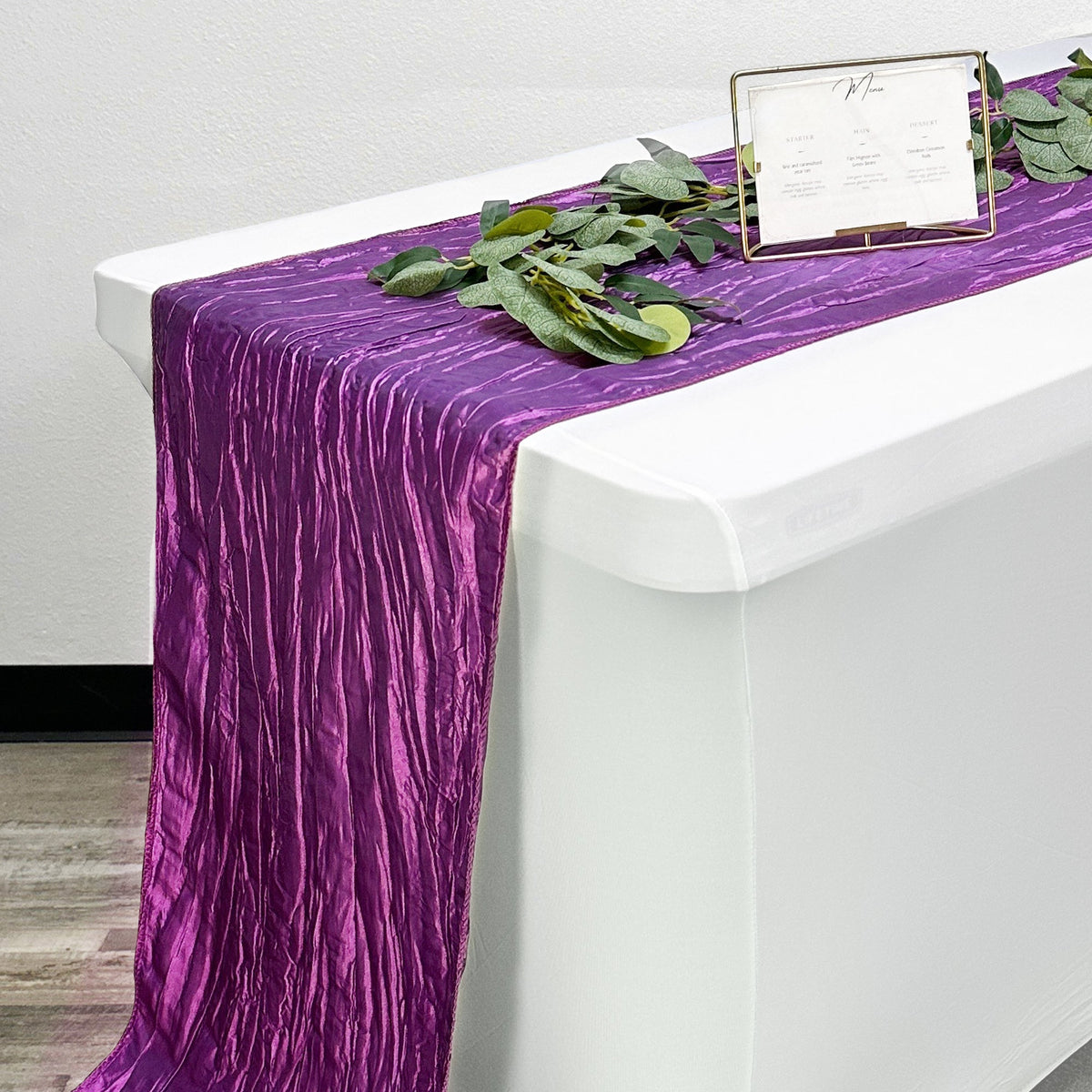 14 x 108 inch Crinkle Taffeta Table Runner Purple