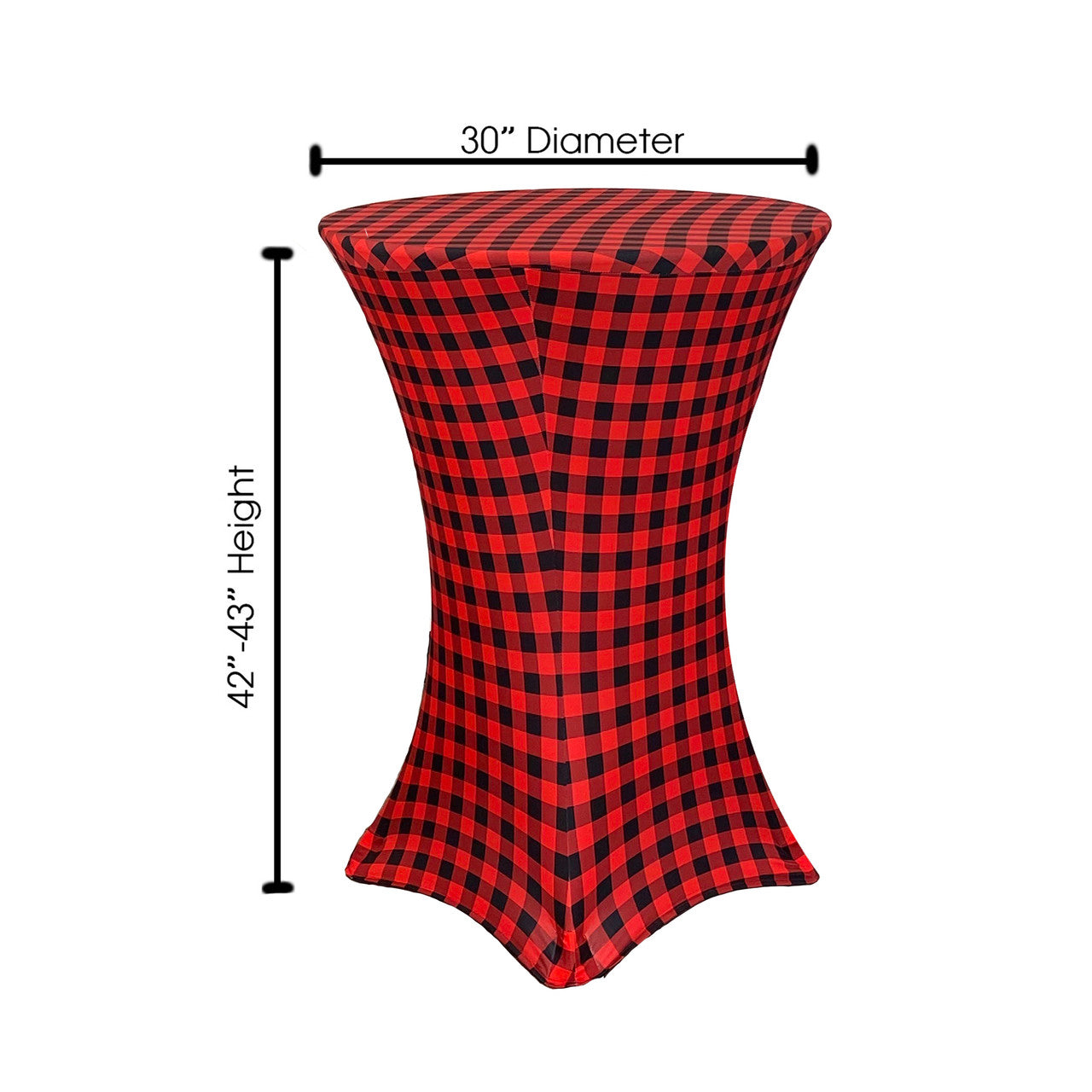 30 Inch Highboy Cocktail Round Stretch Spandex Table Cover Red Buffalo Plaid
