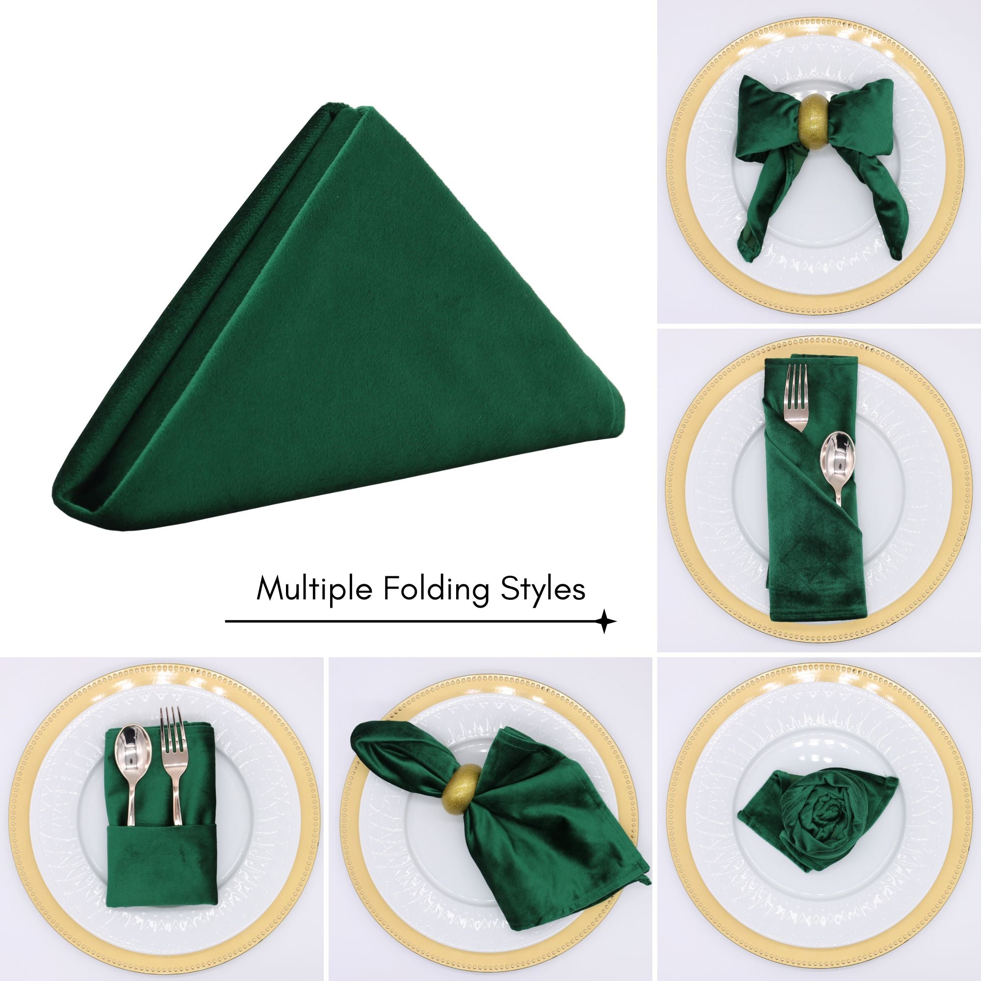 10 Pack 20 Inch Velvet Cloth Napkins Emerald Green