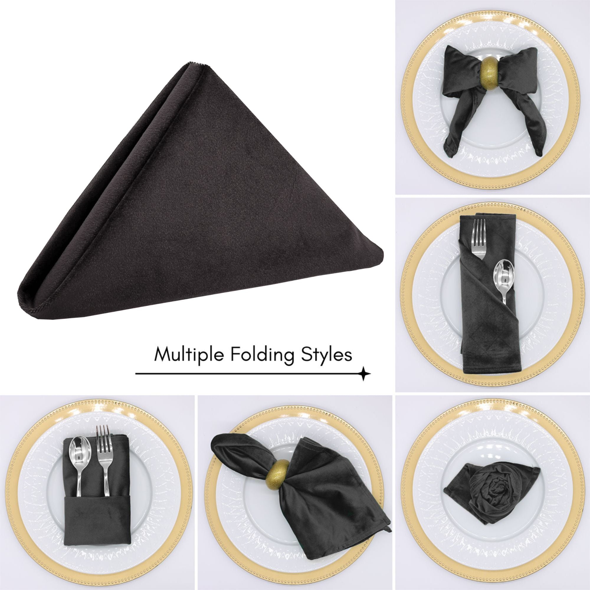 10 Pack 20 Inch Velvet Cloth Napkins Black