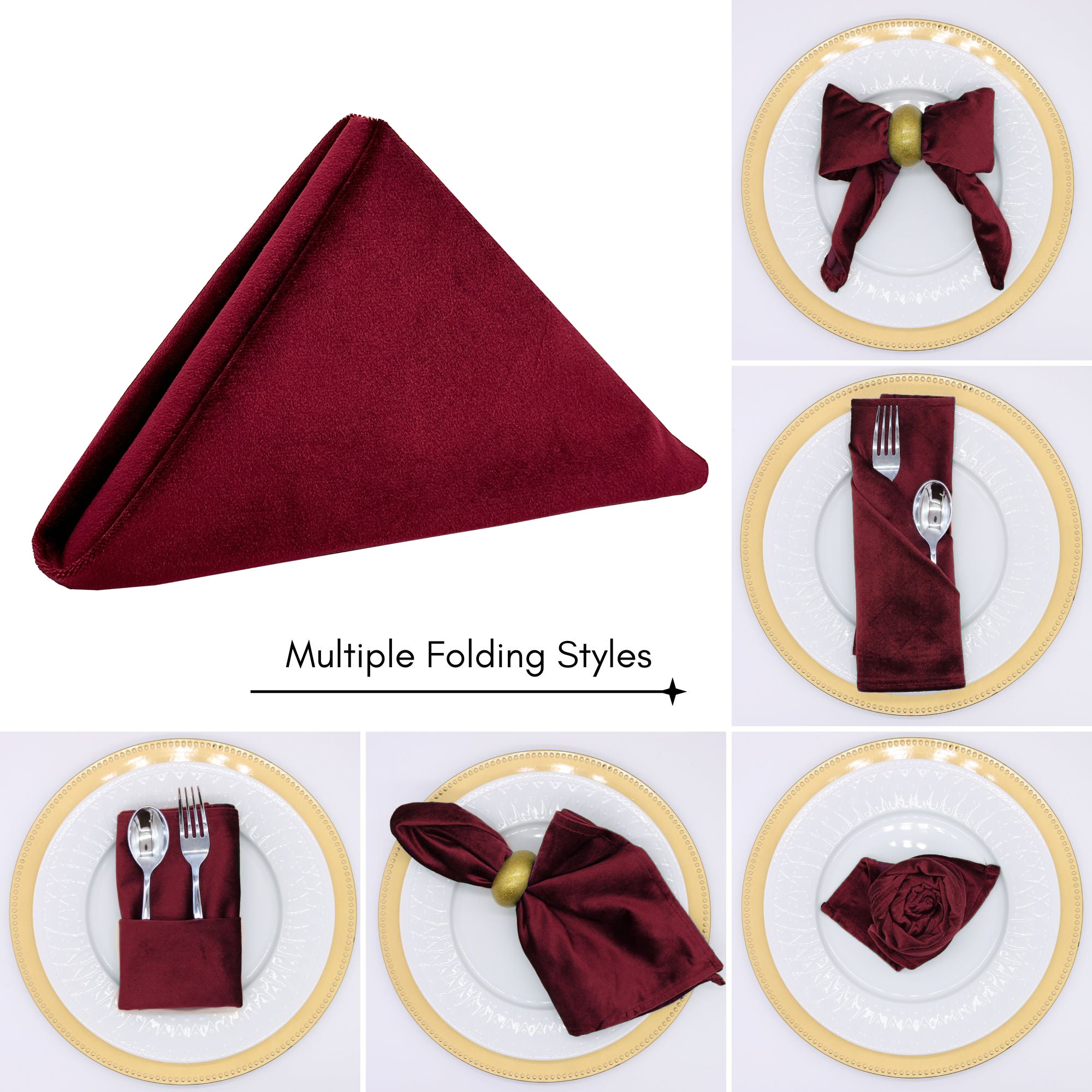10 Pack 20 Inch Velvet Cloth Napkins Burgundy