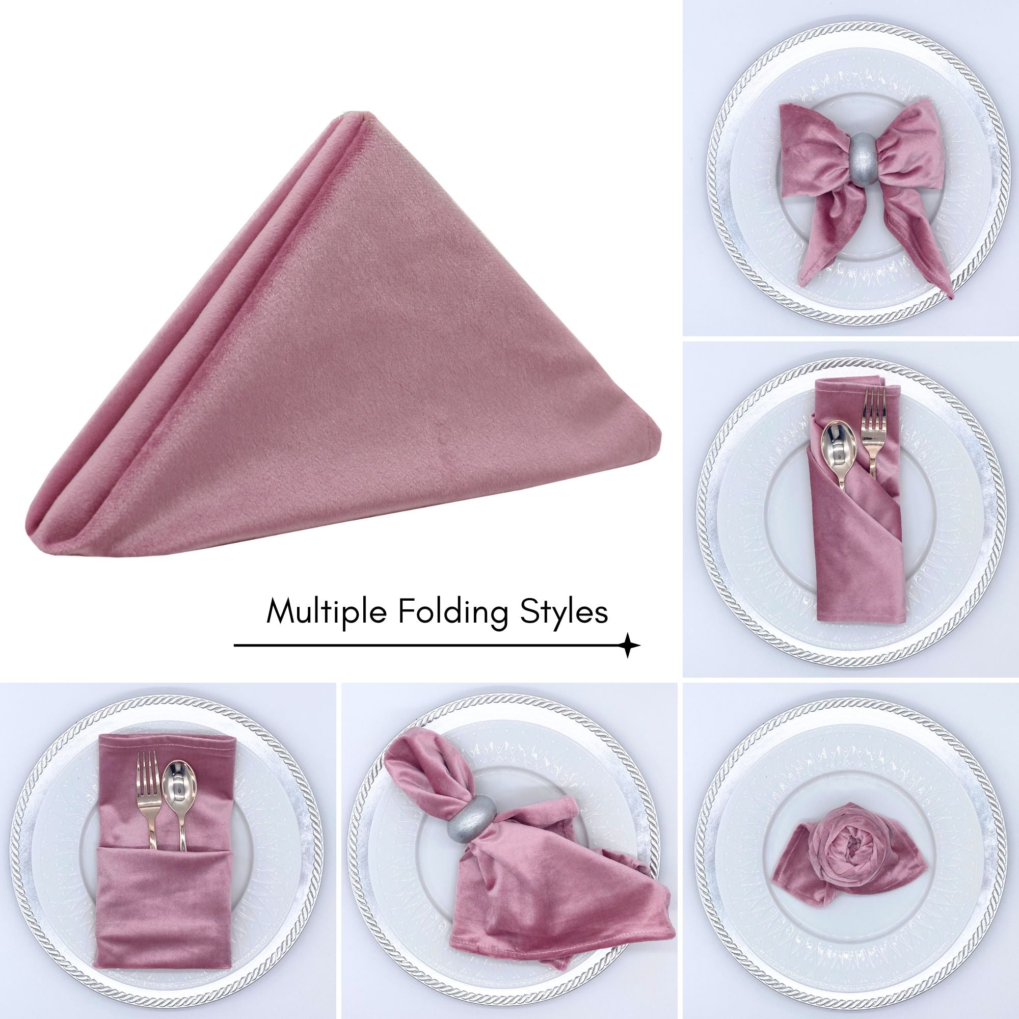 10 Pack 20 Inch Velvet Cloth Napkins Dusty Rose