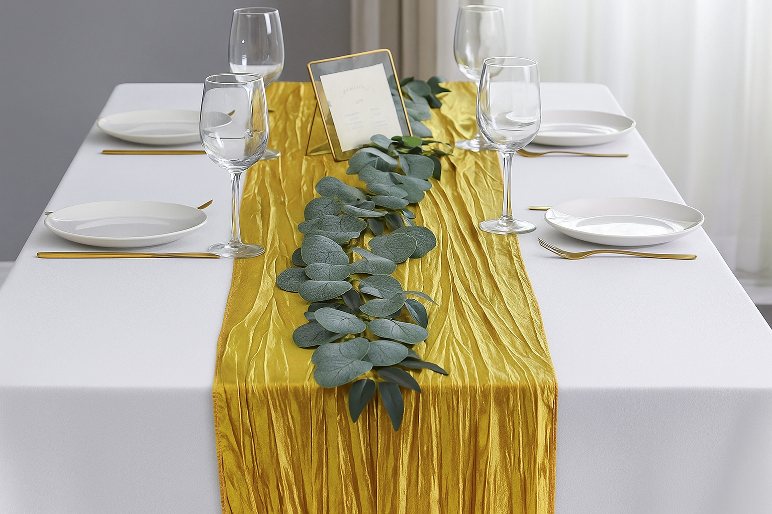 14 x 108 inch Crinkle Taffeta Table Runner Gold
