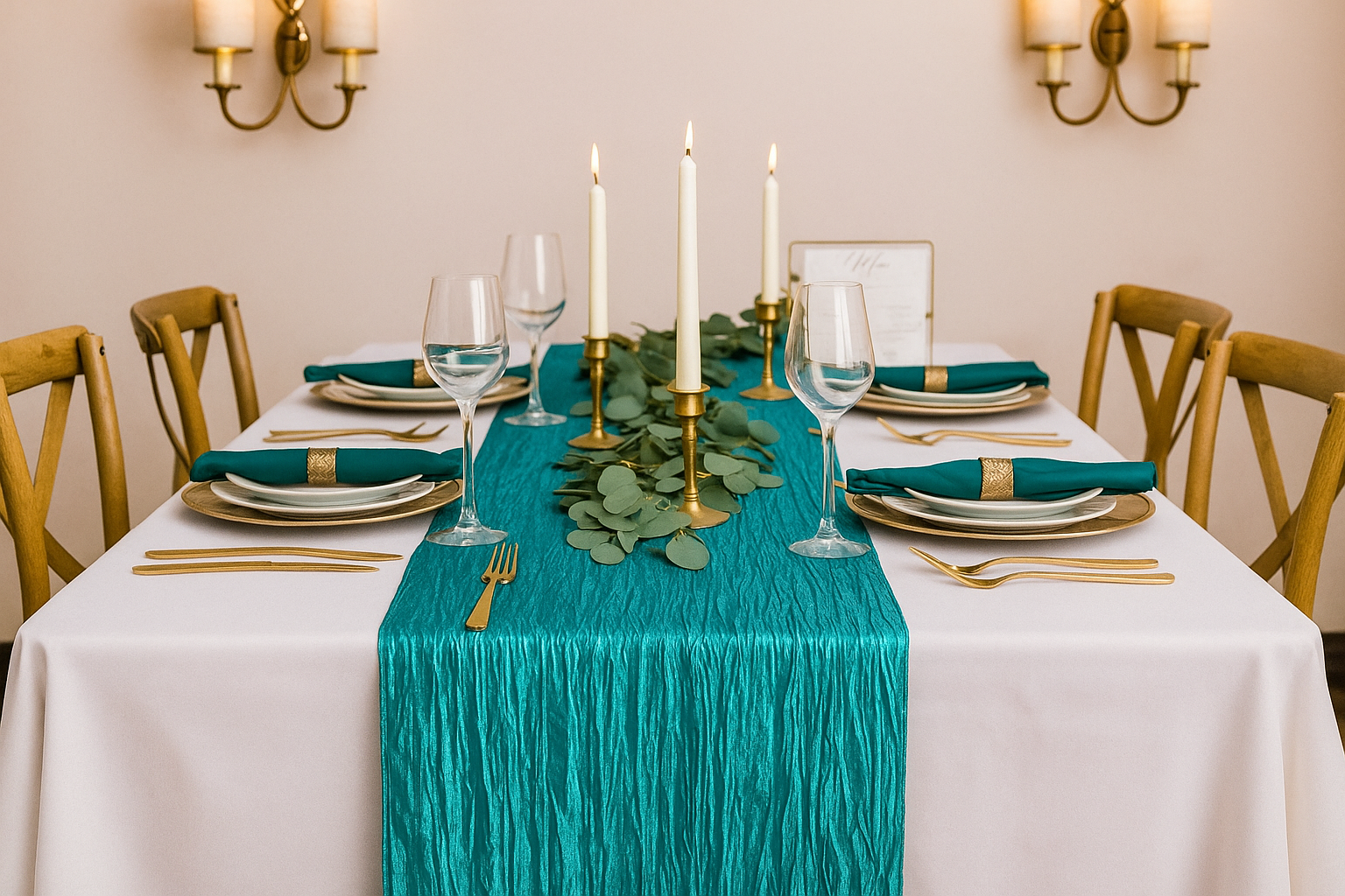 14 x 108 inch Crinkle Taffeta Table Runner Teal