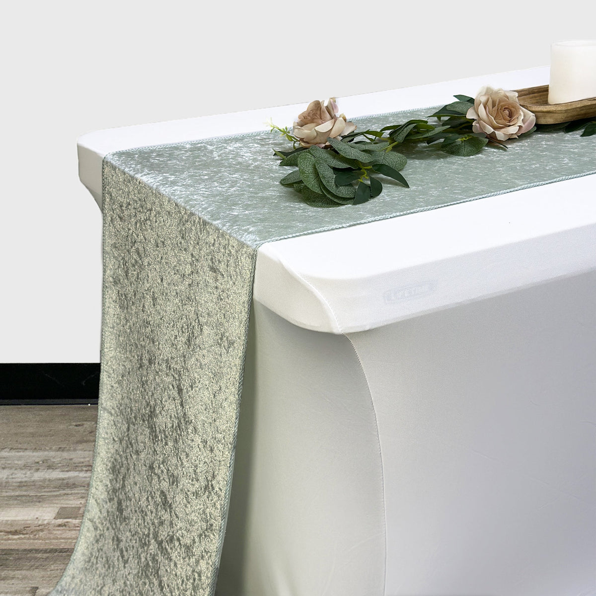 14 x 108 Inch Crushed Velvet Table Runner Sage