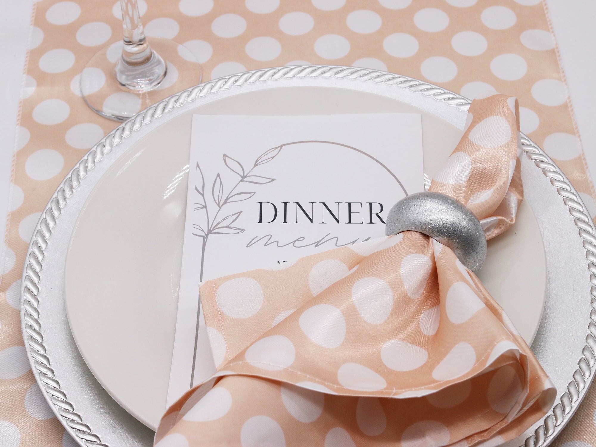 20 inch Satin Cloth Napkins Peach and White Polka Dots (Pack of 10)