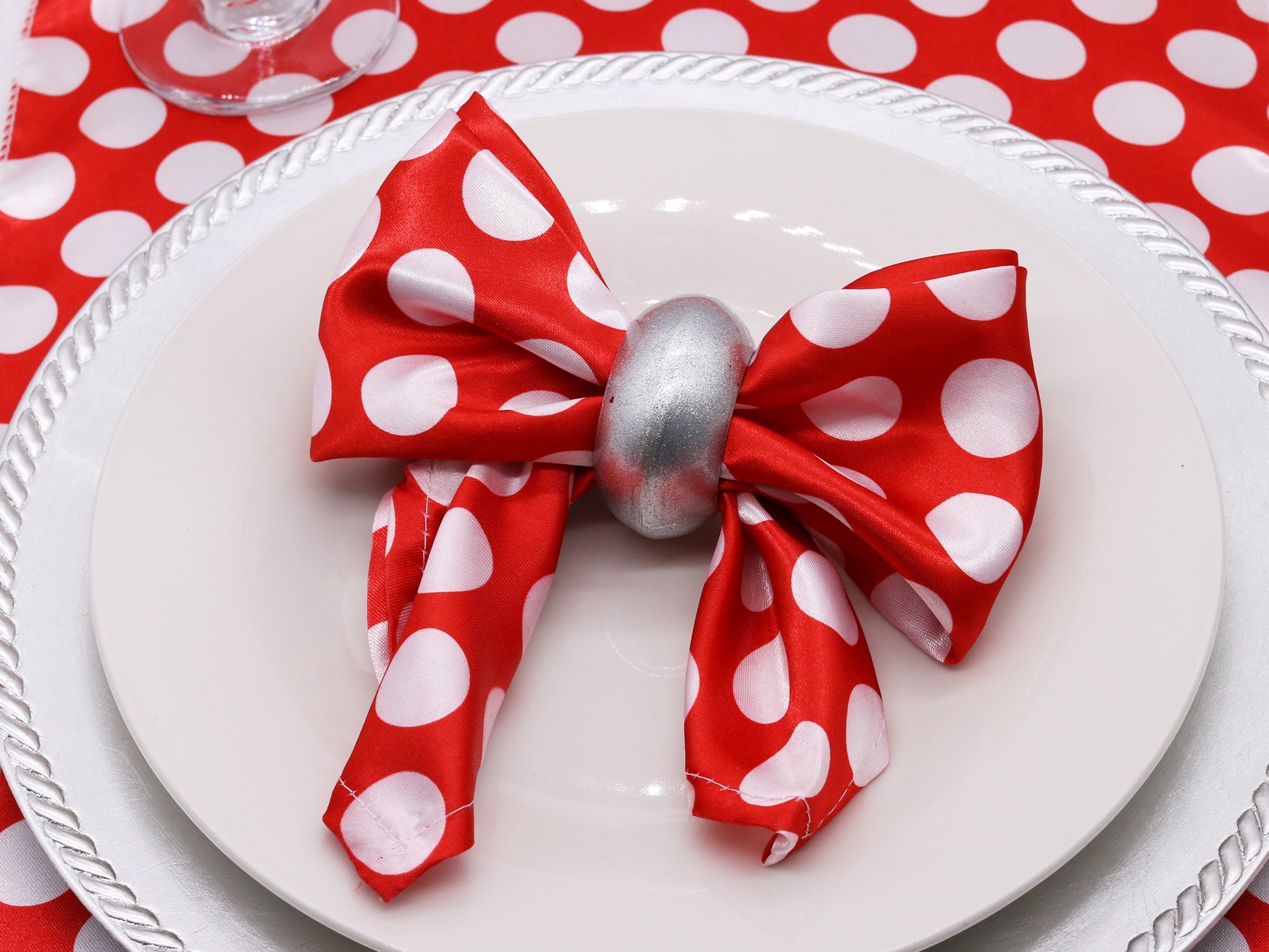 20 inch Satin Cloth Napkins Red and White Polka Dots (Pack of 10)