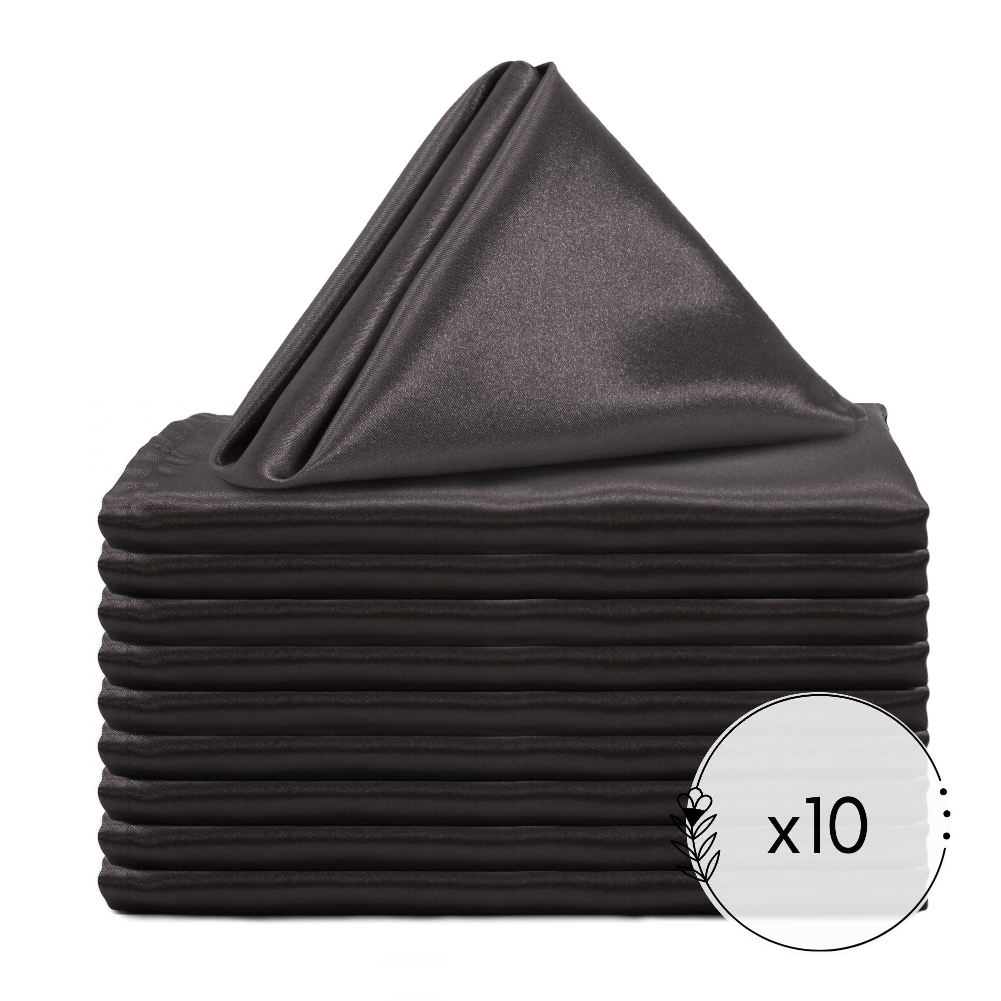 20 inch Satin Cloth Napkins Black (Pack of 10)