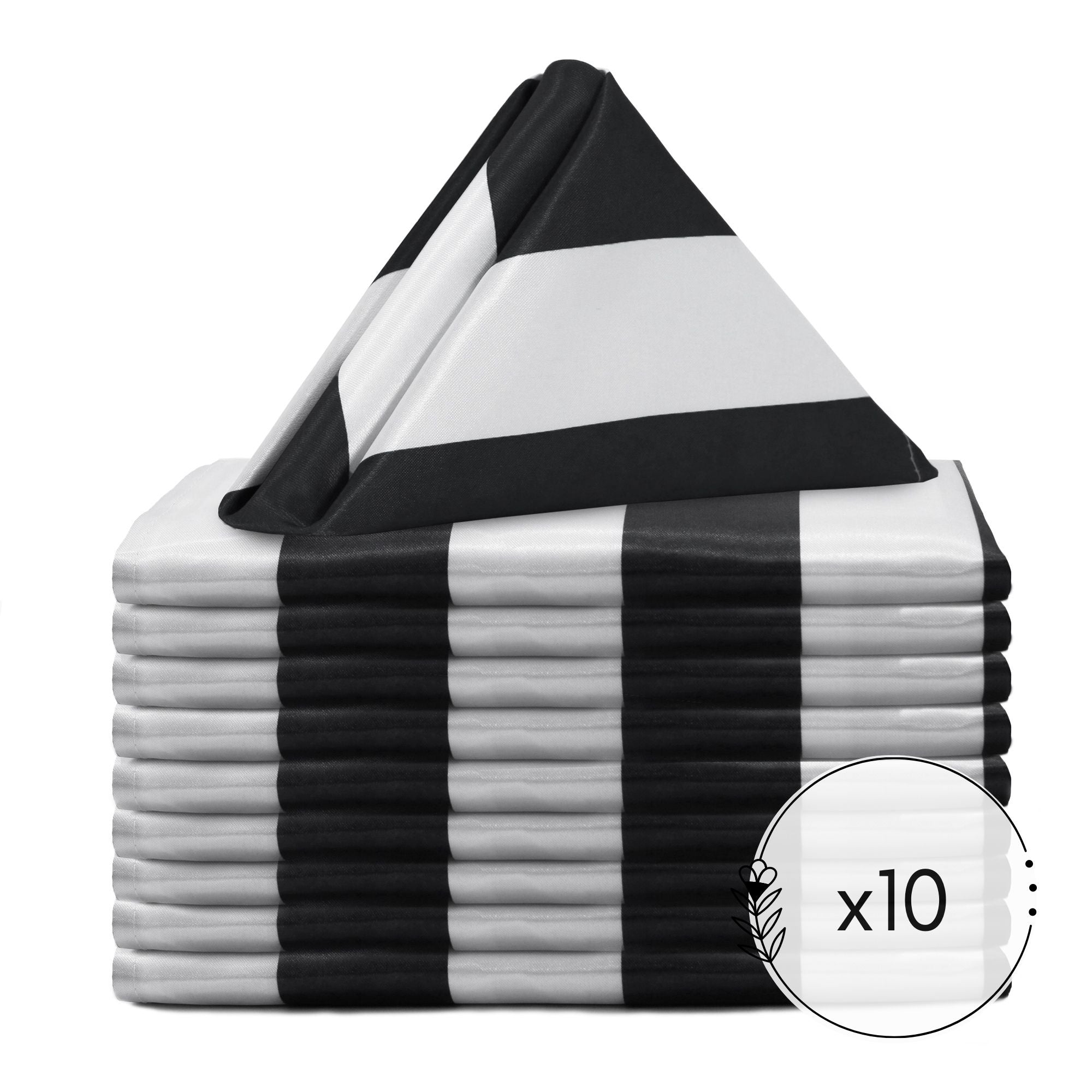 20 inch Satin Cloth Napkins Black/White Striped (Pack of 10)