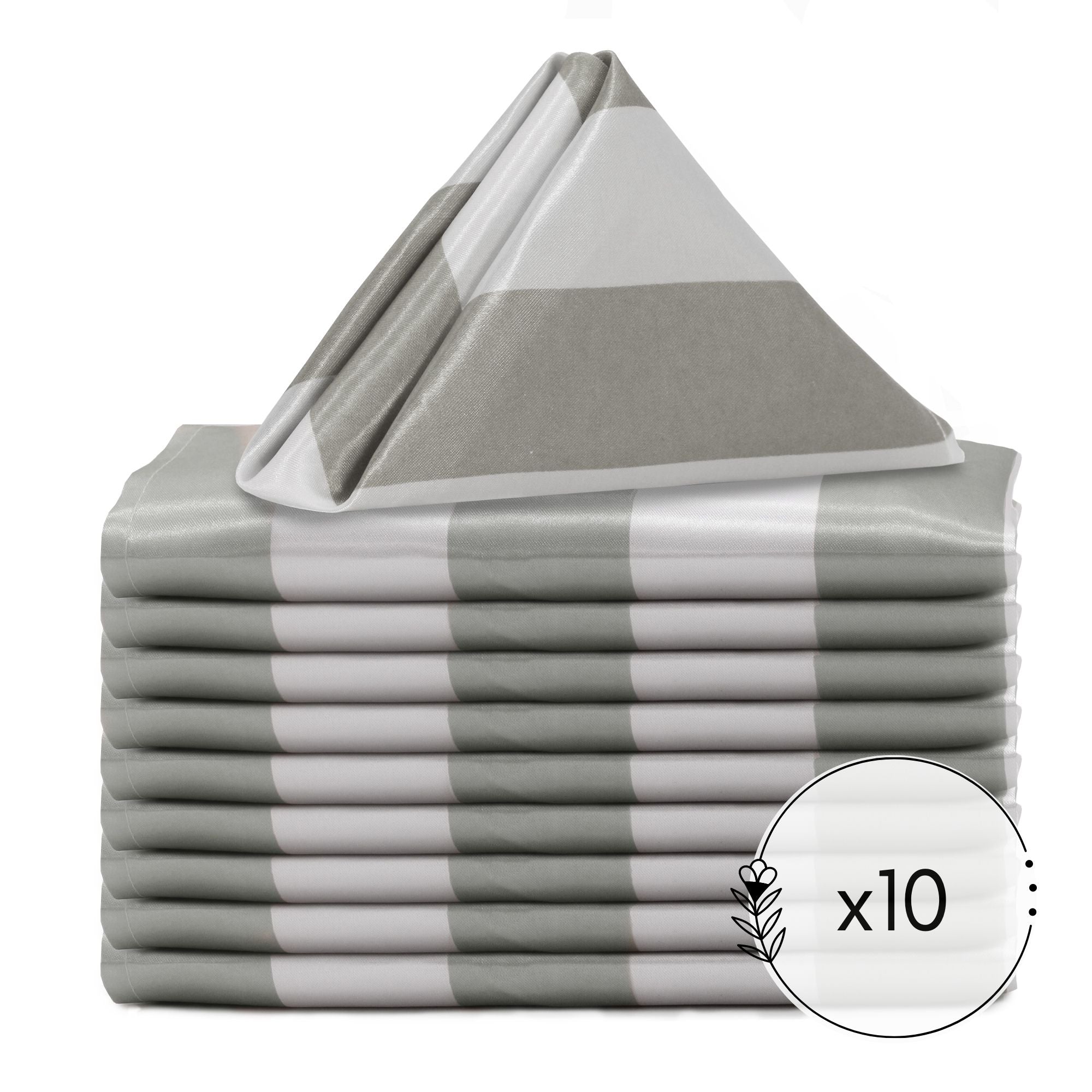 20 inch Satin Cloth Napkins Dark Silver and Gray and White Striped (Pack of 10)